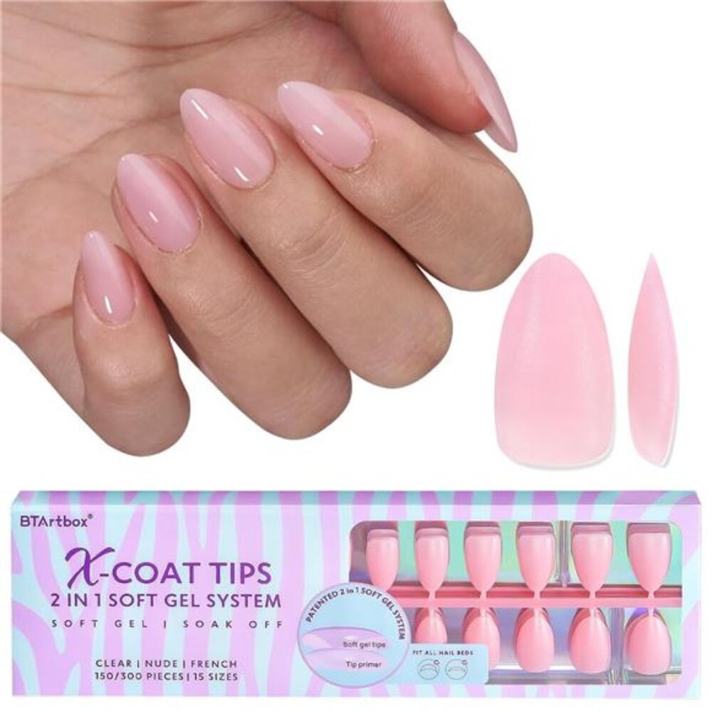 BTArtbox XCOATTIPS Natural Nail Tips -Short Almond Press On Nails Pink, Long